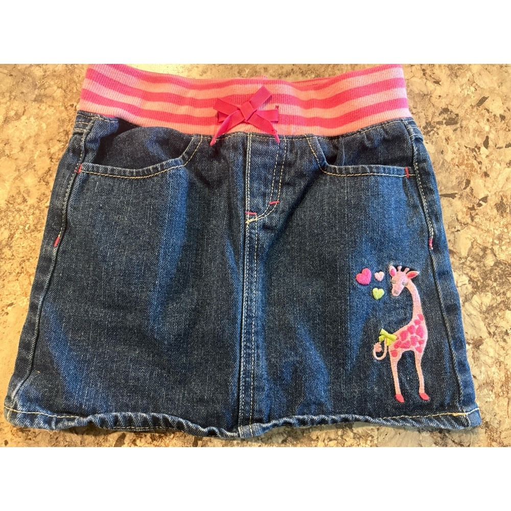 Gymboree Girls Denim Jean Skirt/Skort Inner Shorts Embroidered Giraffe Size 7